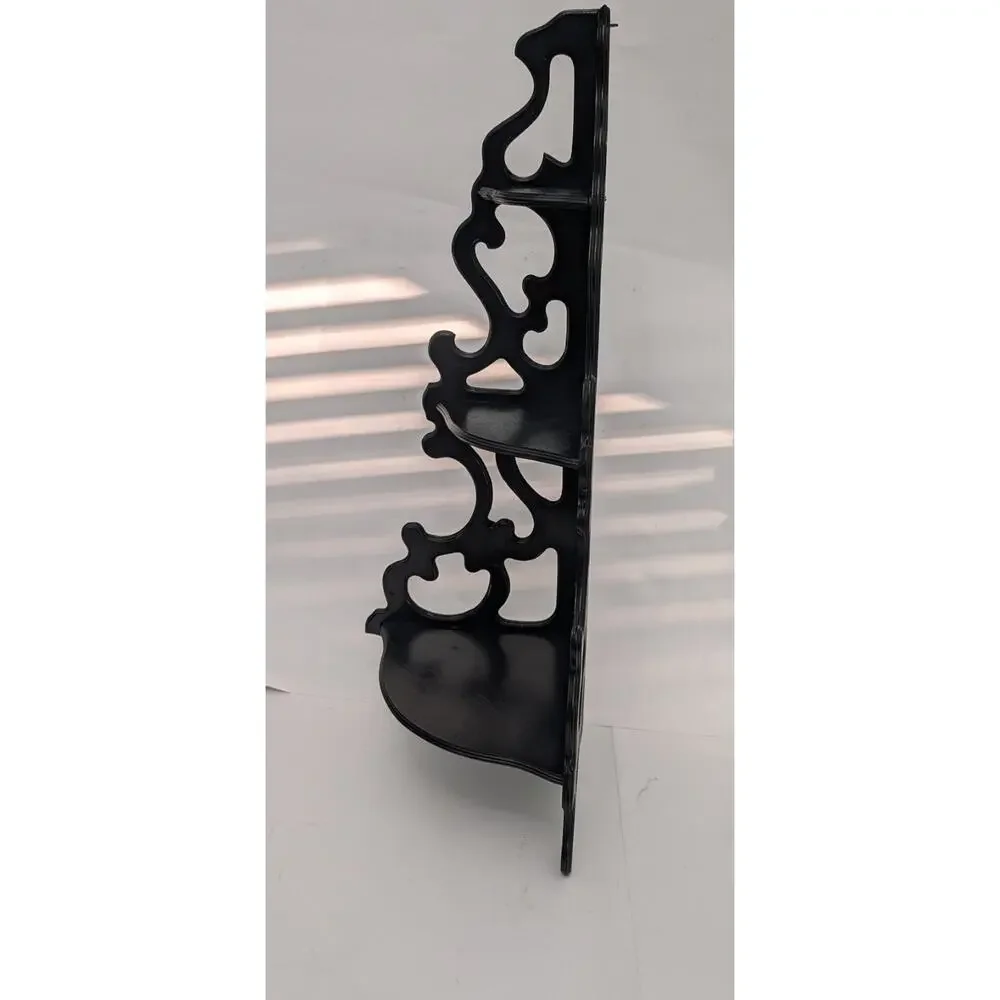 3 Tier Corner Wood Scroll Carved Knick Knack Shelf Victorian Style 25